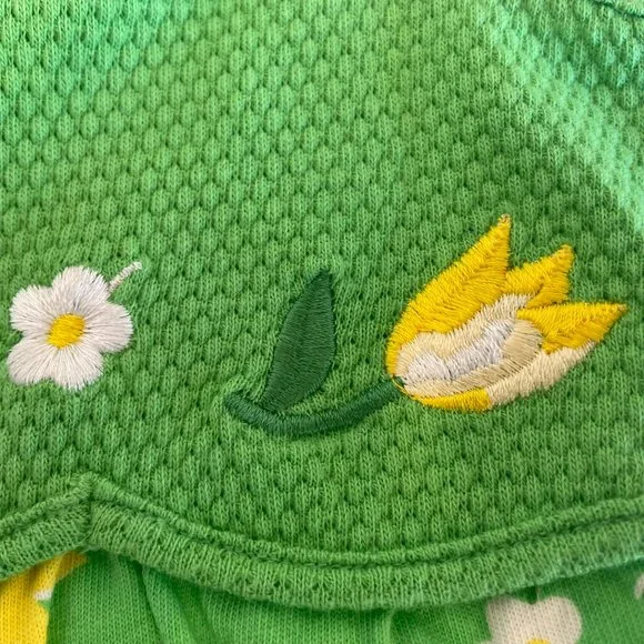 Basic Editions Green Sleeveless Romper Embroidered Flowers Size 3T - Picture 9 of 13